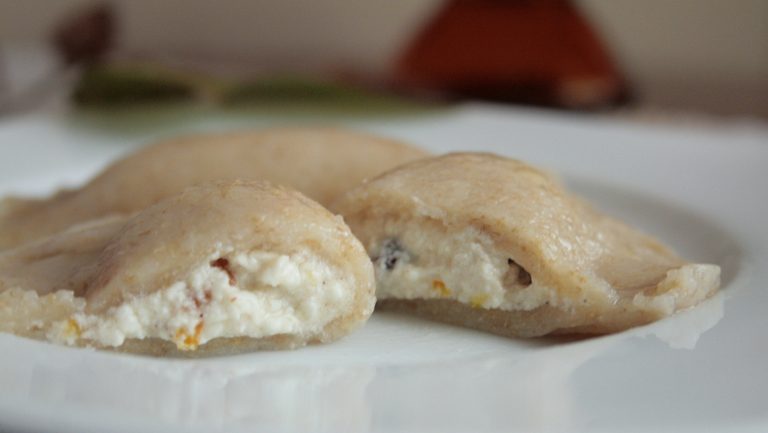 Polish dumplings with curdle cheese filling