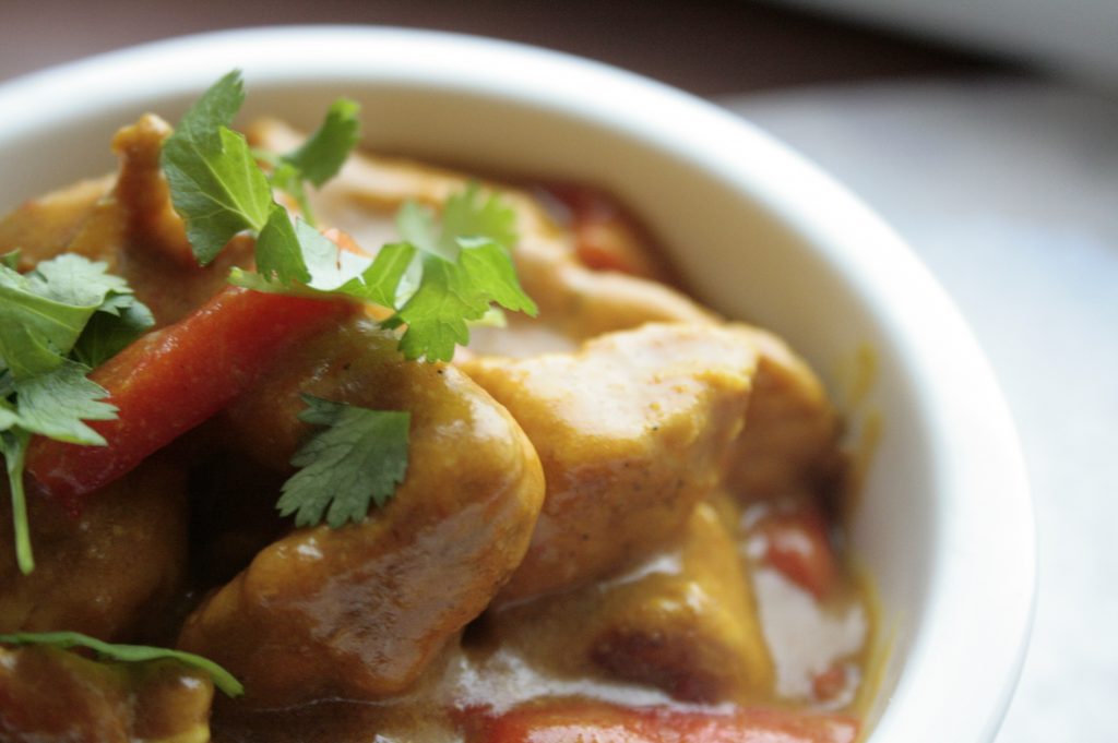 Low FODMAP chicken korma curry with fresh coriander