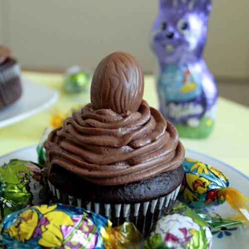 Easter Chocolate Cupcake with a chocolate frosting