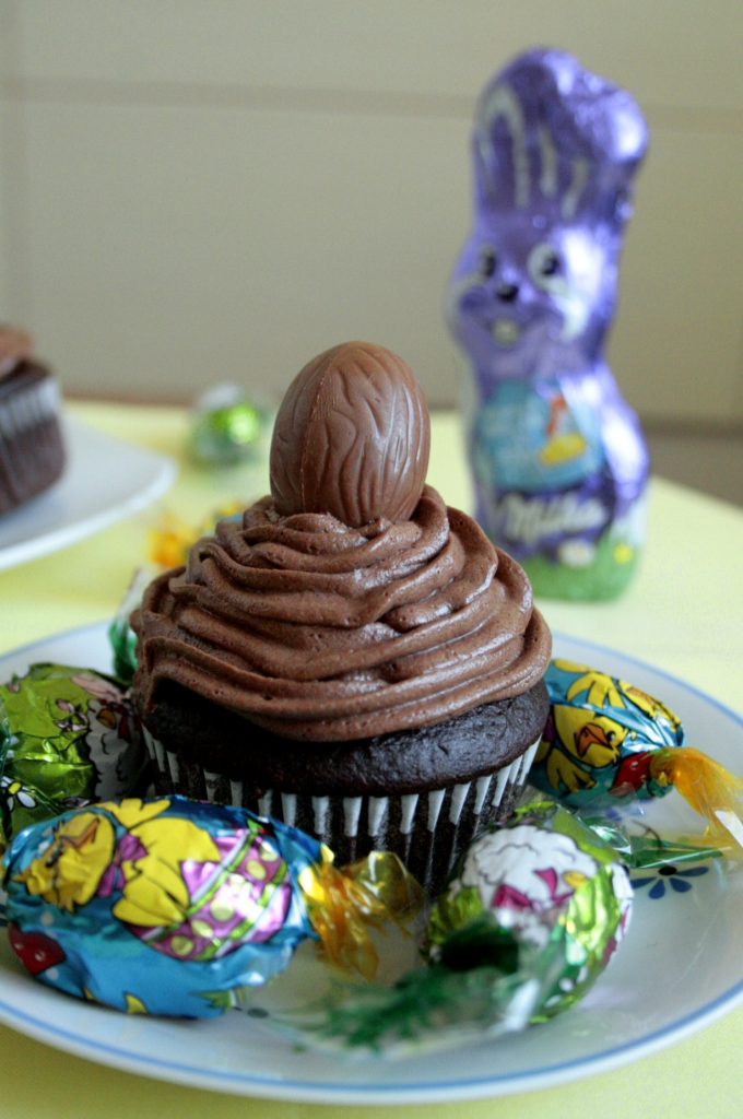 Easter Chocolate Cupcake with a chocolate frosting