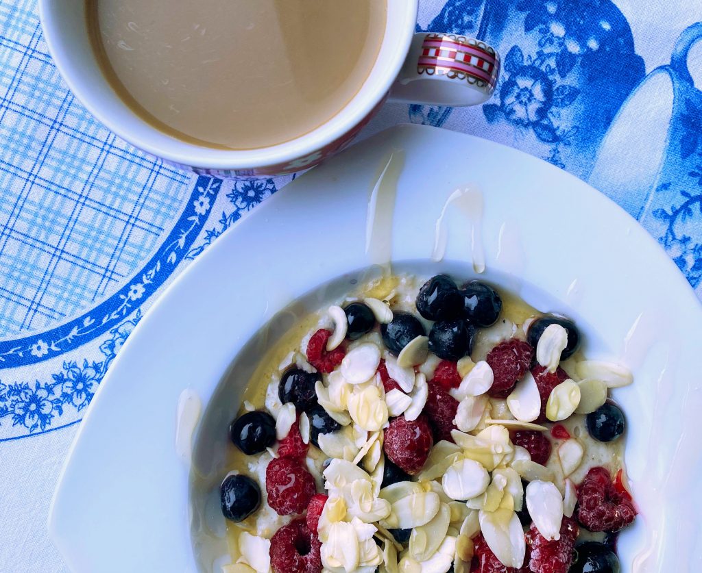 Ready Brek Porridge with berries and Almonds for breakfast