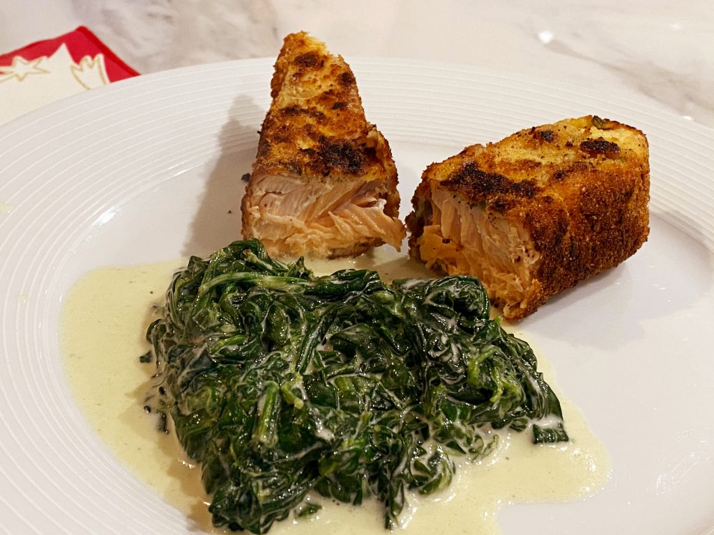 Low FODMAP Salmon with. Herb Crust with spinach