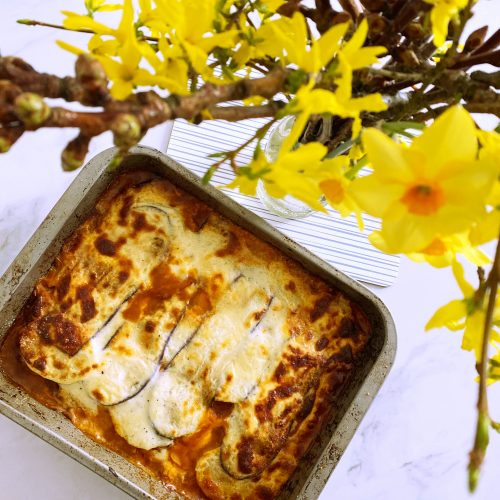 Baked Lamb Moussaka with lots of vegetables